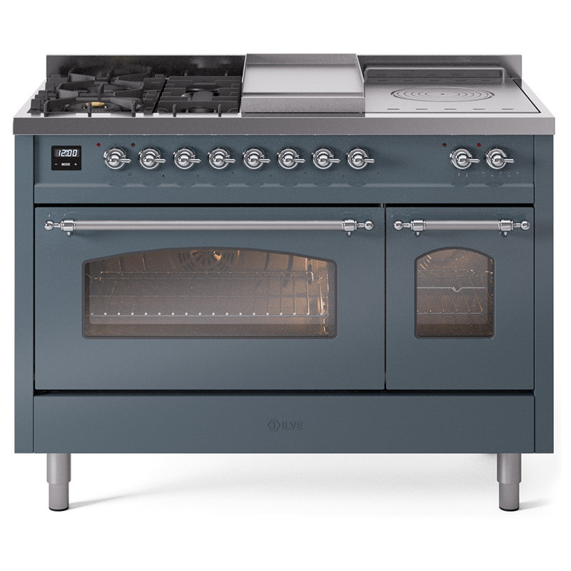 ILVE Nostalgie II 48 Dual Fuel Range, Blue/Gray/Chrome, Liquid Propane