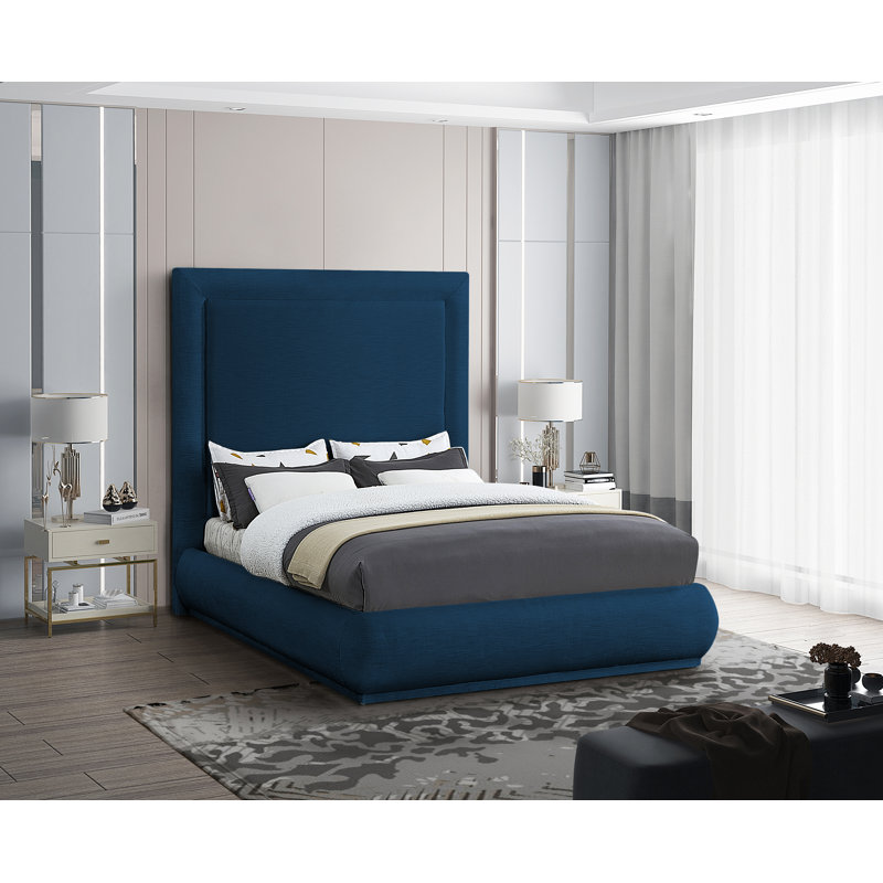 Prudhoe Upholstered Platform Bed, Queen, Navy Linen Textured Fabric