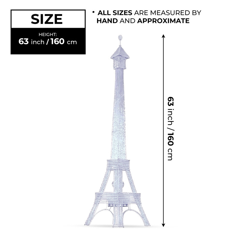 Grande lampe sur pied, tour Eiffel Paris 63 po en métal blanc clair multicolore fabriquée à la main