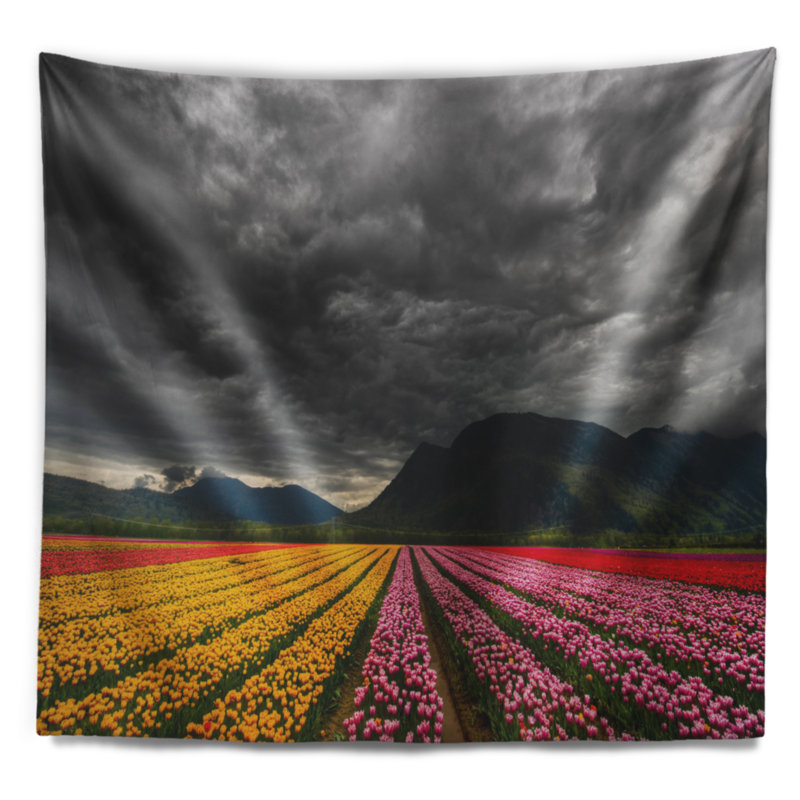 Tapisserie de lignes parallèles en polyester de tulipes colorées avec accessoires suspendus inclus, H 50 po x l 60 po