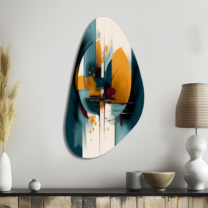 «Exploration des motifs abstraits II», art mural géométrique asymétrique en métal, impression d'art en forme unique jaune