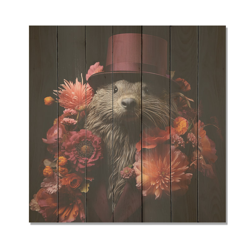 Autumn Beaver Wonders II - animaux sur bois, H 15 po x l 15 po