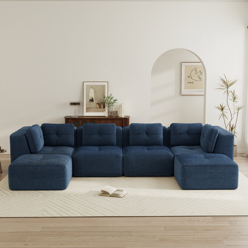 153" Modern U-Shaped Modular Sectional Sofa, Blue