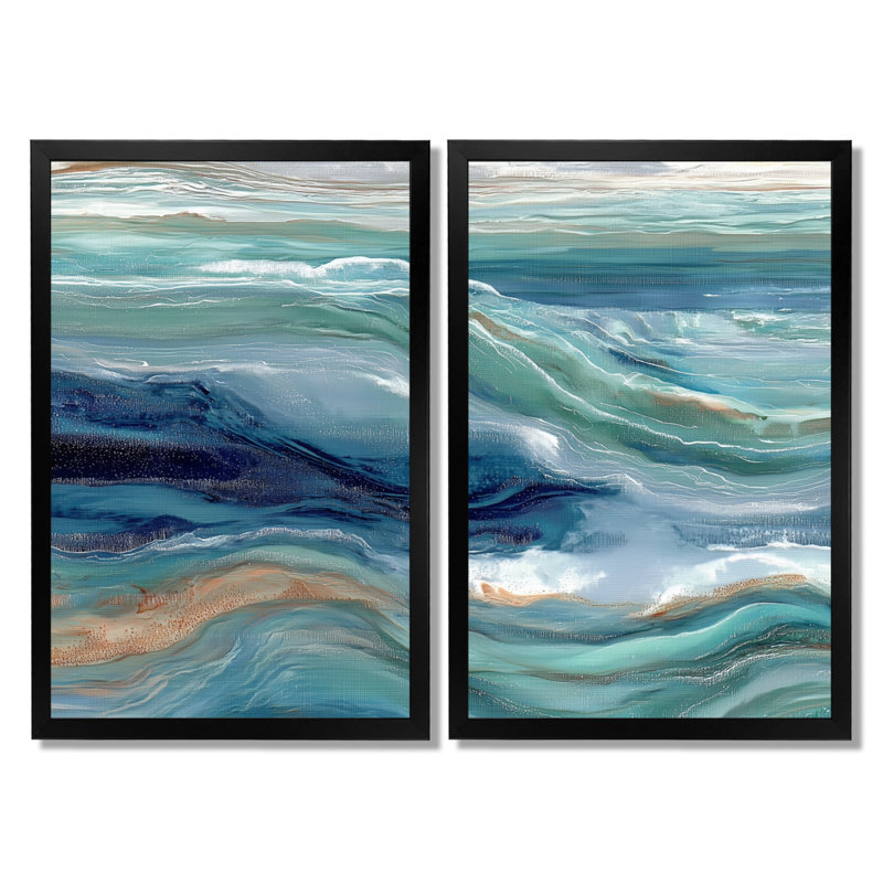 «Green River», reproduction d'art sur toile, art mural côtier vert 2 pièces, H 36 po x l 48 po, Reproduction encadrée, Noir