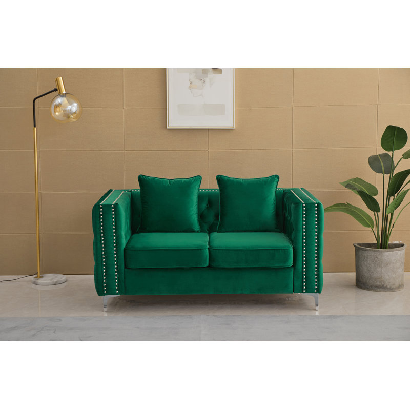 Habbe 61.8'' Velvet Loveseat, Green Velvet
