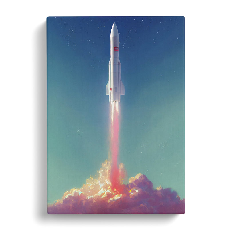 Spaceship Rocket In Flight No.4 - Wrapped Canvas Print, 60cm H x 40cm W x 3cm D