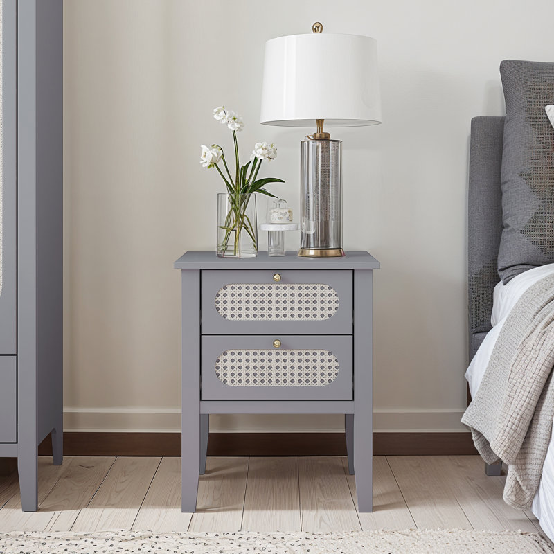 Arthen Rattan 2 Drawer Bedside Table, Grey