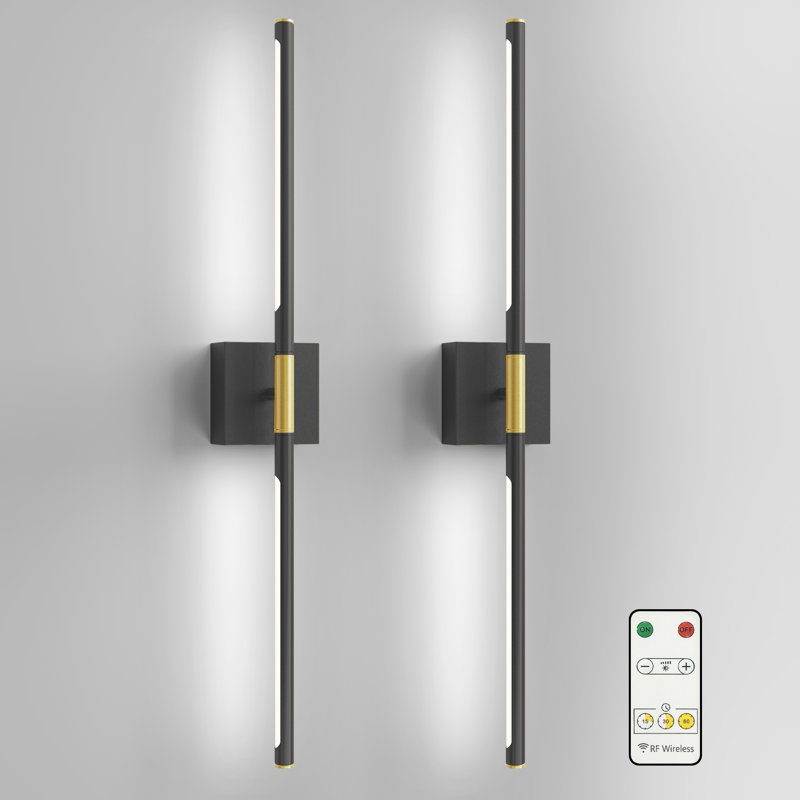 28.3'' Timer LED Flush Mounted Sconces, 6000K Wallchiere Battery Operated, Satin Black