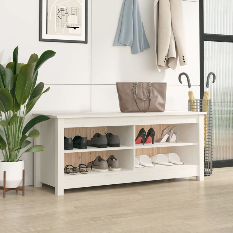 Solid Wood Storage Bench, White