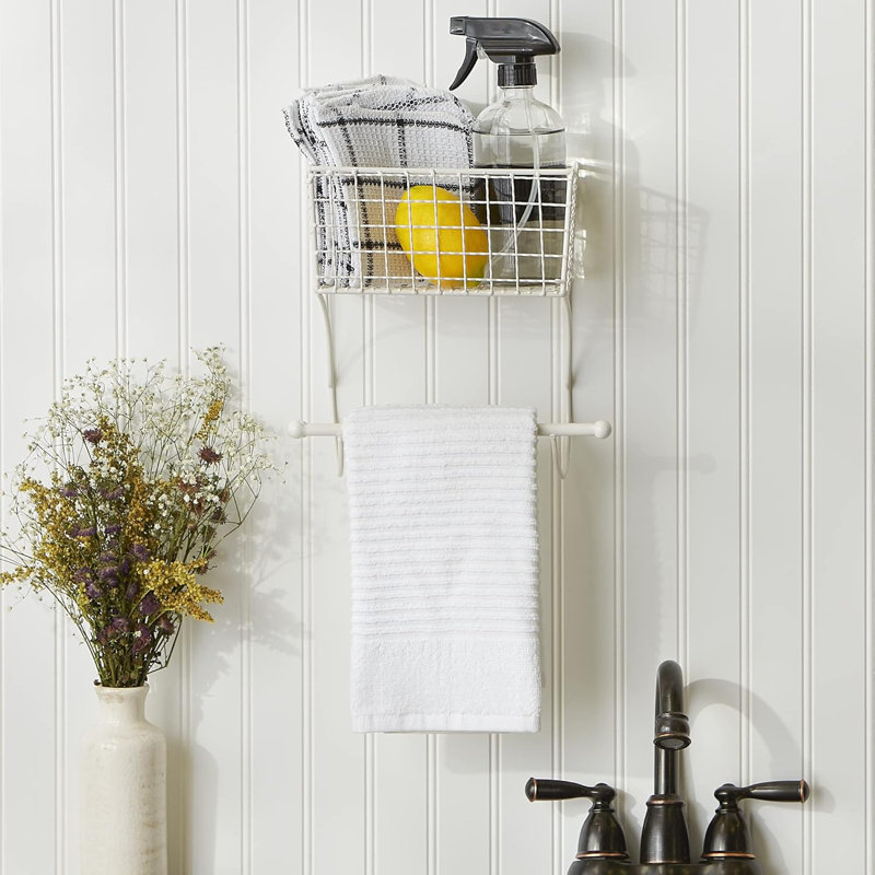 Porte-serviettes mural Kylertown, H 10 po x L 8,25 po x l 5,5 po, Blanc antique