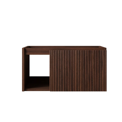 30" Floating Bathroom Vanity Cabinet, Fluted Single Door & Open Storage Shelf, Plywood Bathroom Cabinet, No Countertop, No Sink, No Faucet, Dark Walnut & Light Oak Woodgrain