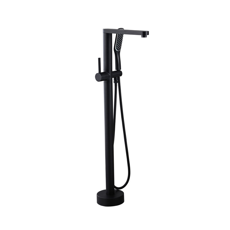 Topcraft Single Handle Floor Mounted Freestanding Tub Faucet with Handheld Shower, Matte Black
