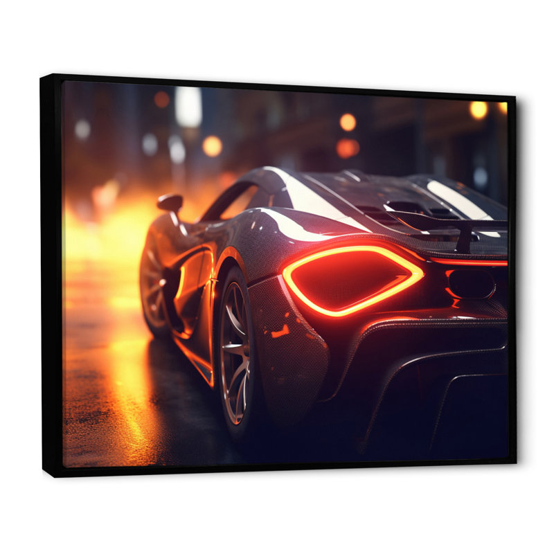«Exotic Car In The Neon Streets II», reproduction sur toile, Cadre flottant noir, H 16 po x l 32 po x P 1 po