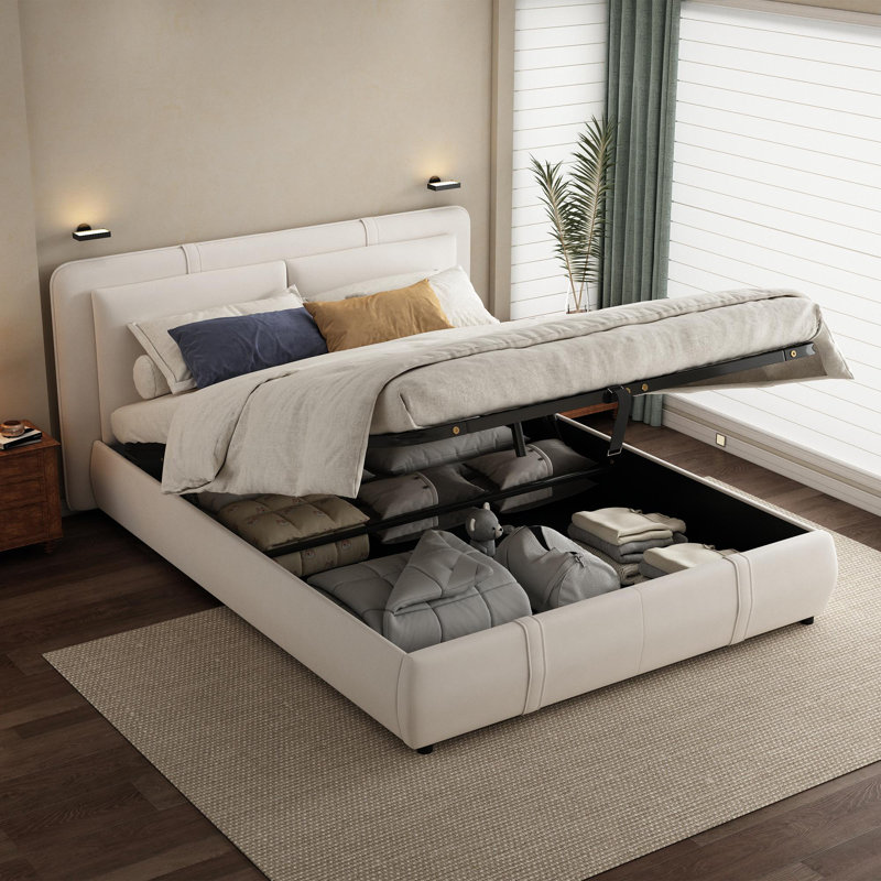 Upholstered Ottoman Storage Bed, Double (4'6), Beige
