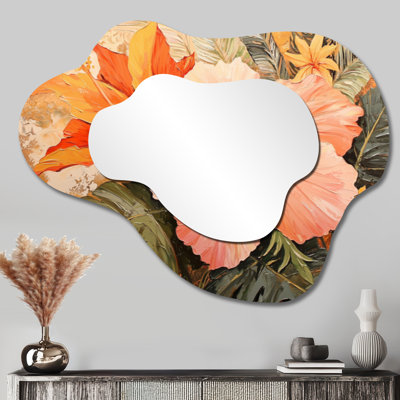 Miroir mural tropical Tropical - Hibiscus et Heliconia à Hawaï, impression sur métal