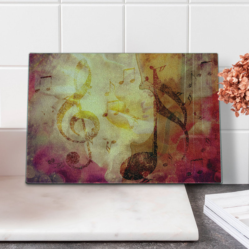 Ambesonne Music Tempered Glass Cutting Board Colorful Notes Composition Multicolor