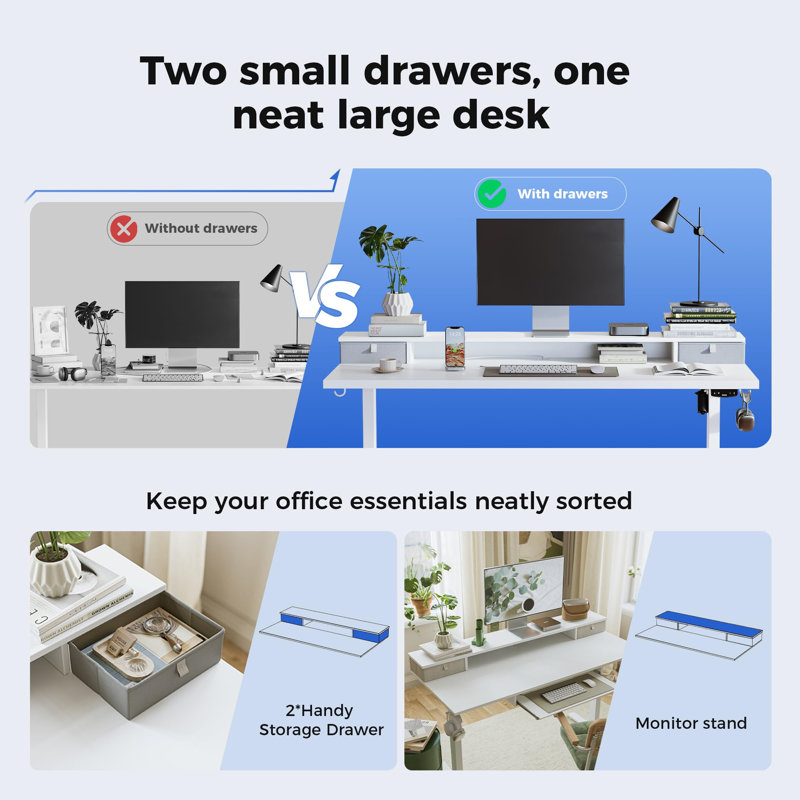 Adjustable Computer Desk, White