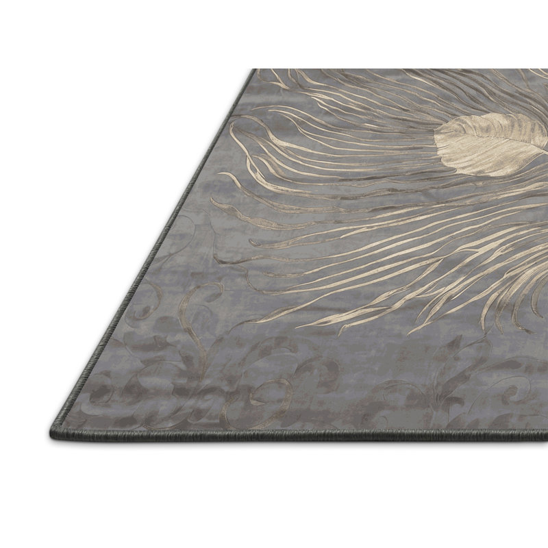 Tapis gris soyeux et moelleux, Rectangle 7 pi x 9 pi