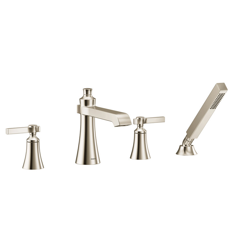 Not Applicable Double Handle Deck Mounted Roman Tub Faucet Trim with Handshower, Polished Nickel