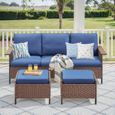 Buenhomino Wicker 3 - Person Patio Conversation Set with Cushions