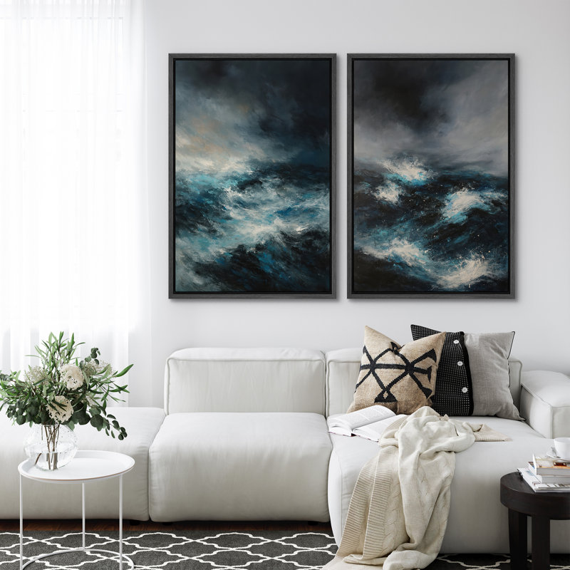 «Ocean Landscape Wall Art», ensemble de 2 reproductions d'art sur toile encadrées, H 24 po x l 32 po, Noir
