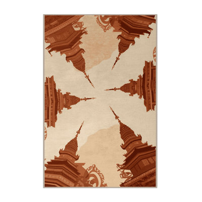 Machine Washable Parez Chiang Mai Temples Global Inspired Oriental Rug in Beige – Beige Binding