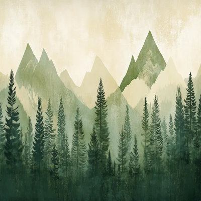 Murale silhouette montagne forêt