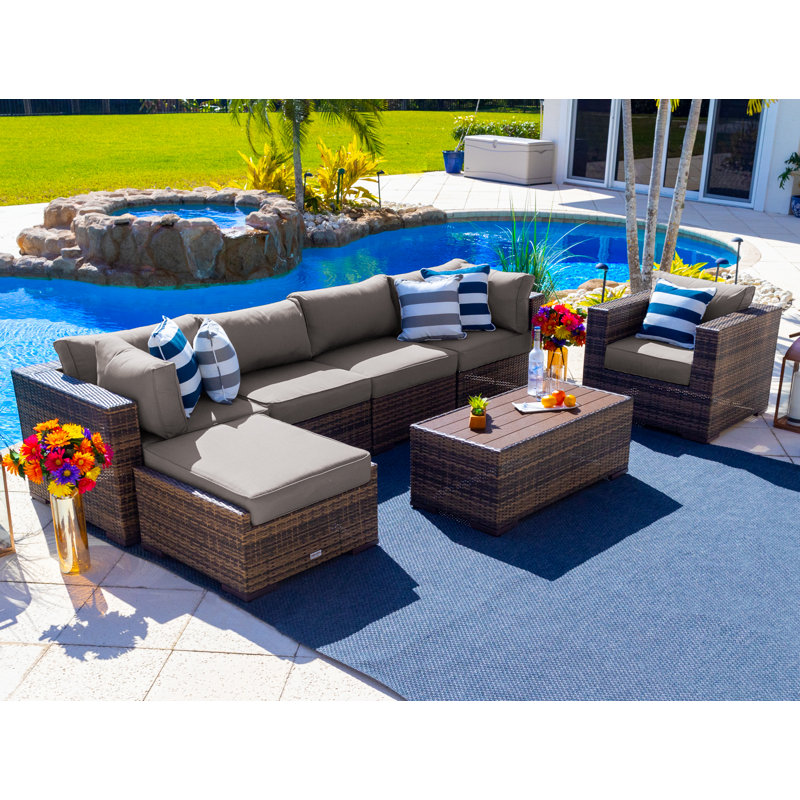 Sorrento 6 - Person Modular Patio Conversation Set with Cushions, Sunbrella Taupe
