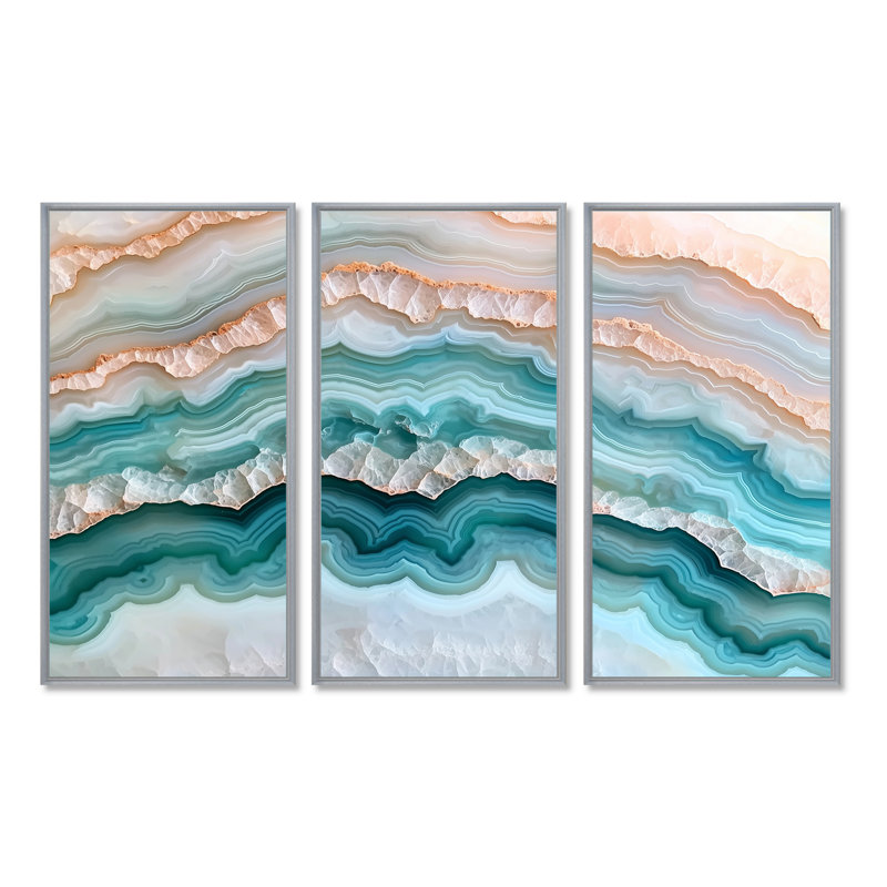 Agate «Dream River», ensemble d'art mural géode en pierre, Reproduction avec cadre flottant, 40" H x 60" W, Argent argent