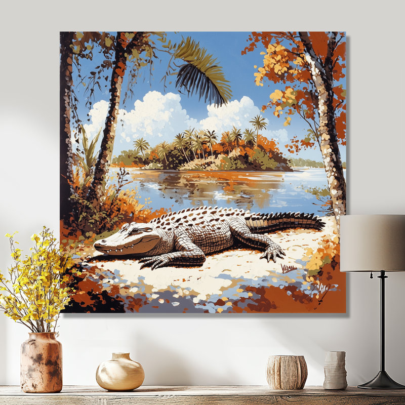 Décoration murale en métal Gator Bask Of Crocodile - animaux, crocodile, H 23 po x l 23 po