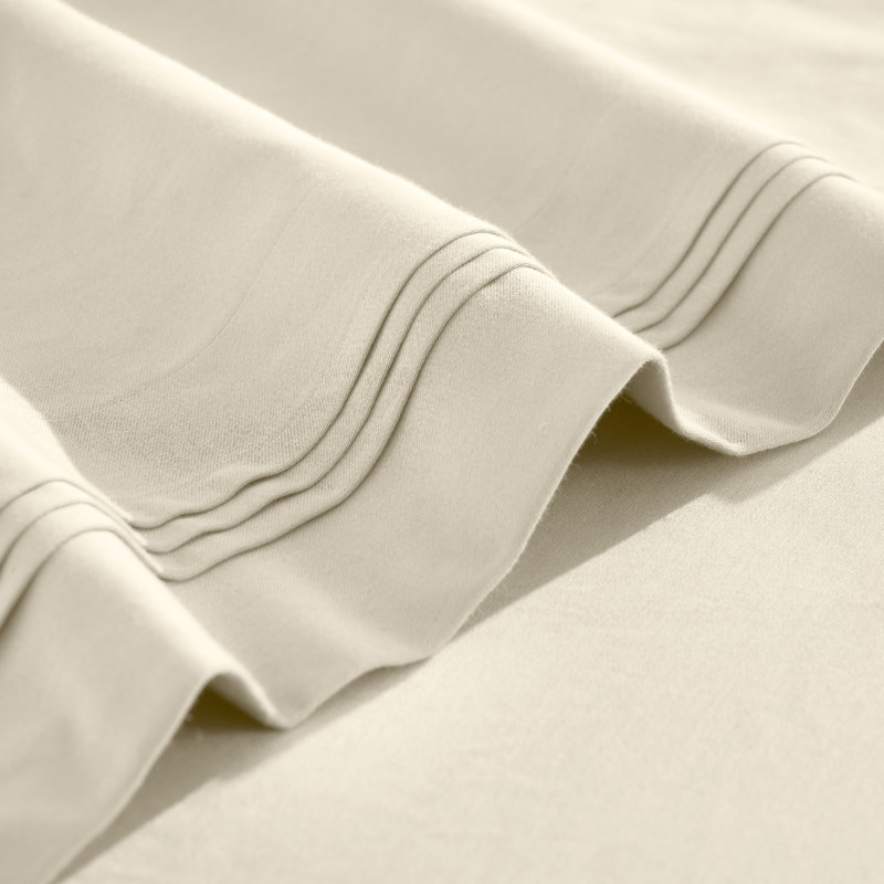 Egyptian Cotton 650 TC Deep Pocket Sheet Set - 18" & 20" Extra Deep Pocket Options, Queen Sheet Set with 2 Pillowcases, Ivory