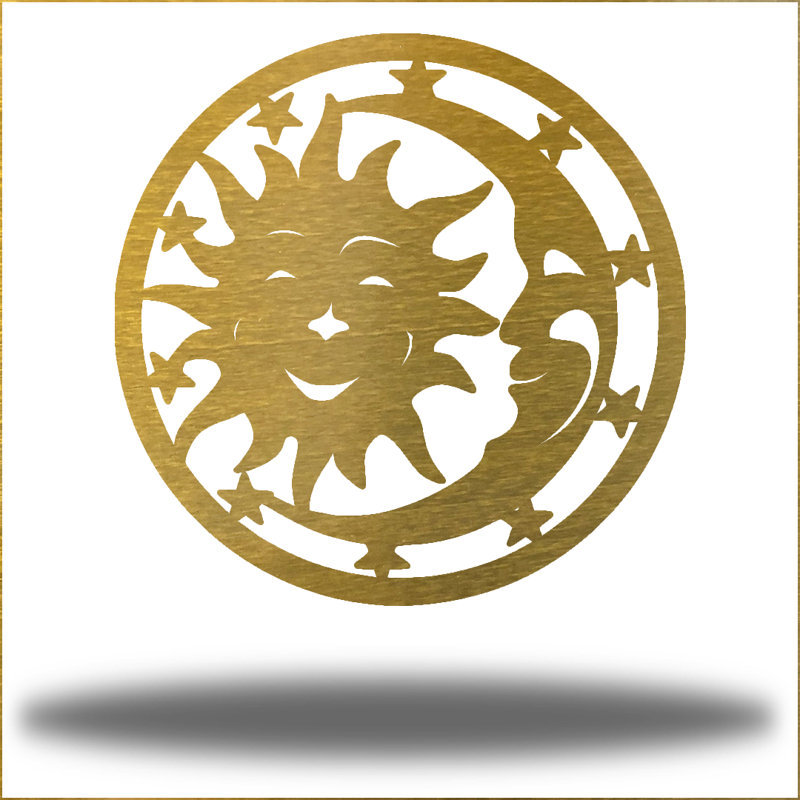 Décoration murale soleil et lune, H 12 po x l 12 po x P 0,06 po, Or