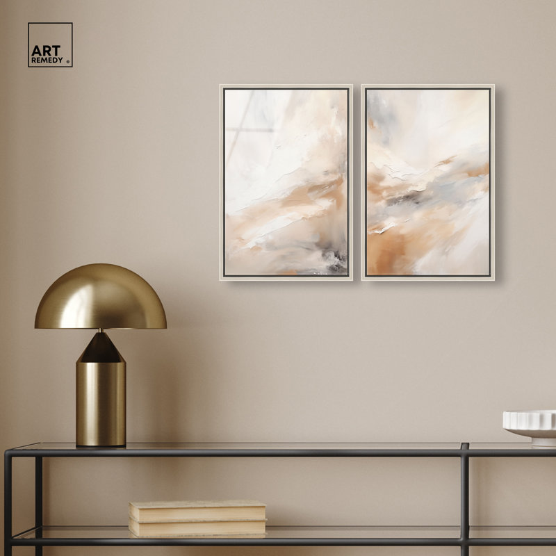 «Hues of the Desert Duo», reproduction d'art encadrée, ensemble d'art mural boho doré par Art Remedy, cadre argenté, 10 x 15