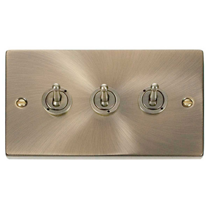 Antique Brass 3 Gang 2 Way 10AX Toggle Light Switch