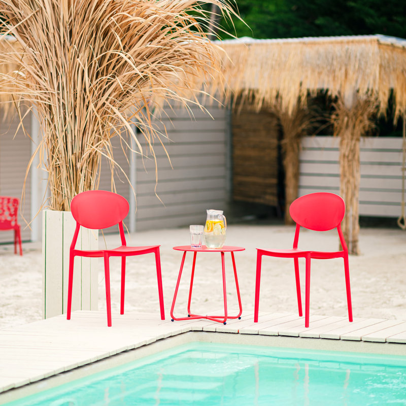 Eilonwy Stacking Patio Dining Side Chair, Red