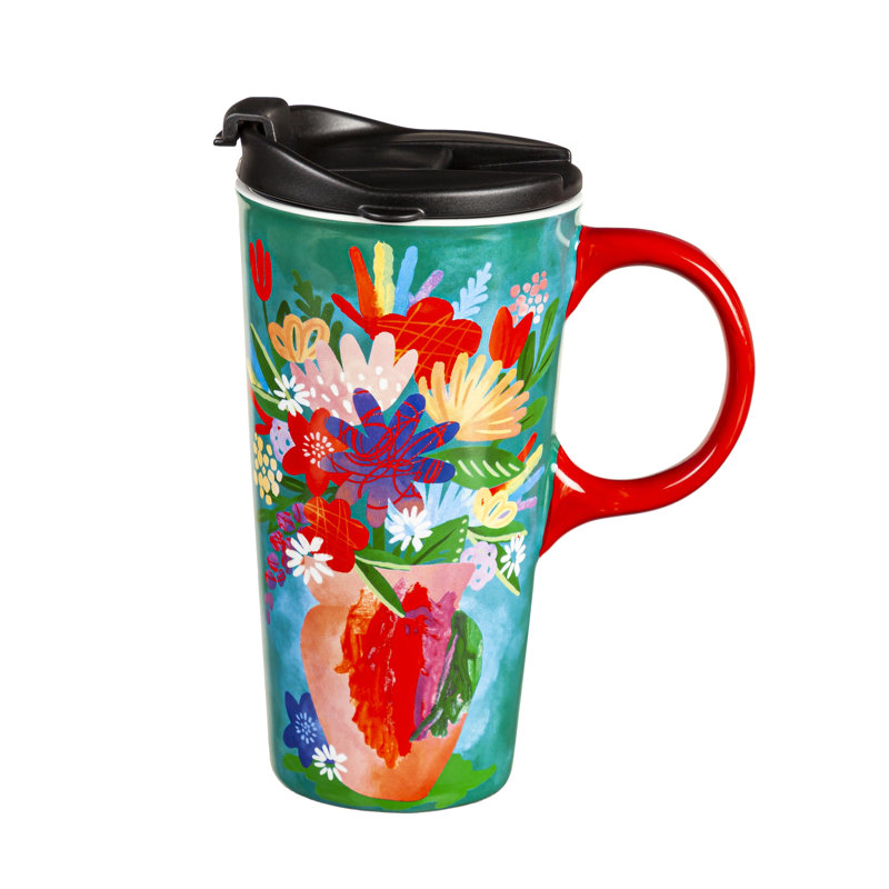 Tasse de voyage, 17 oz., Fleurs dans un vase