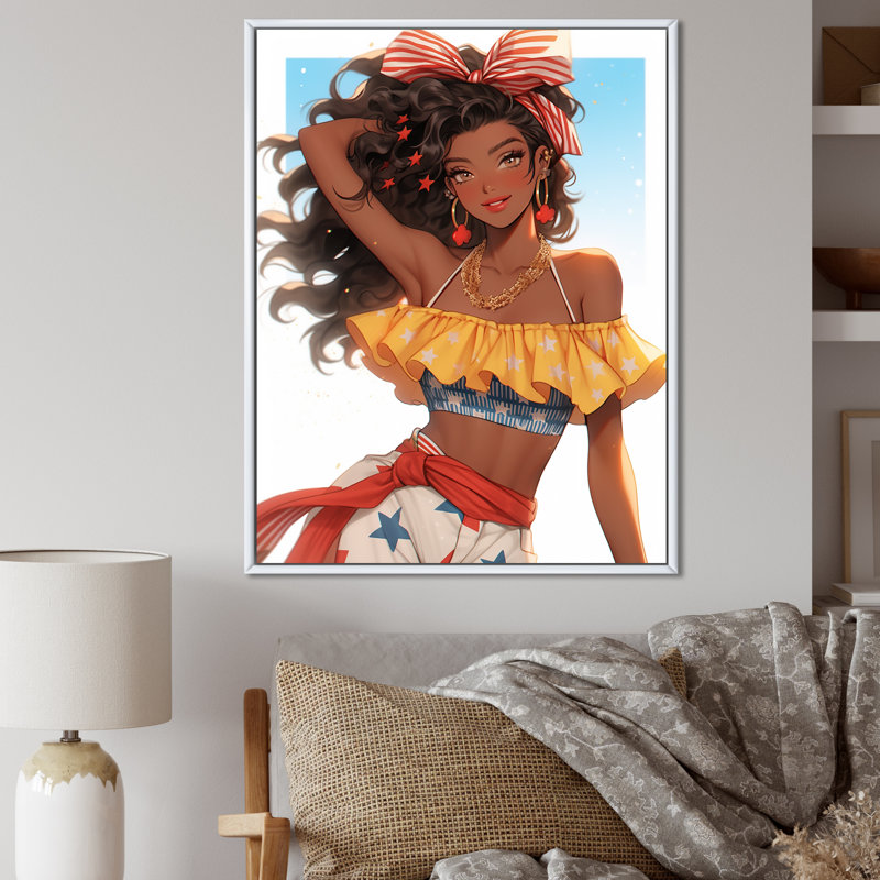 " Delighted Summer Latina Dancer ", White Floater Framed, 44" H x 34" W x 1.5" D