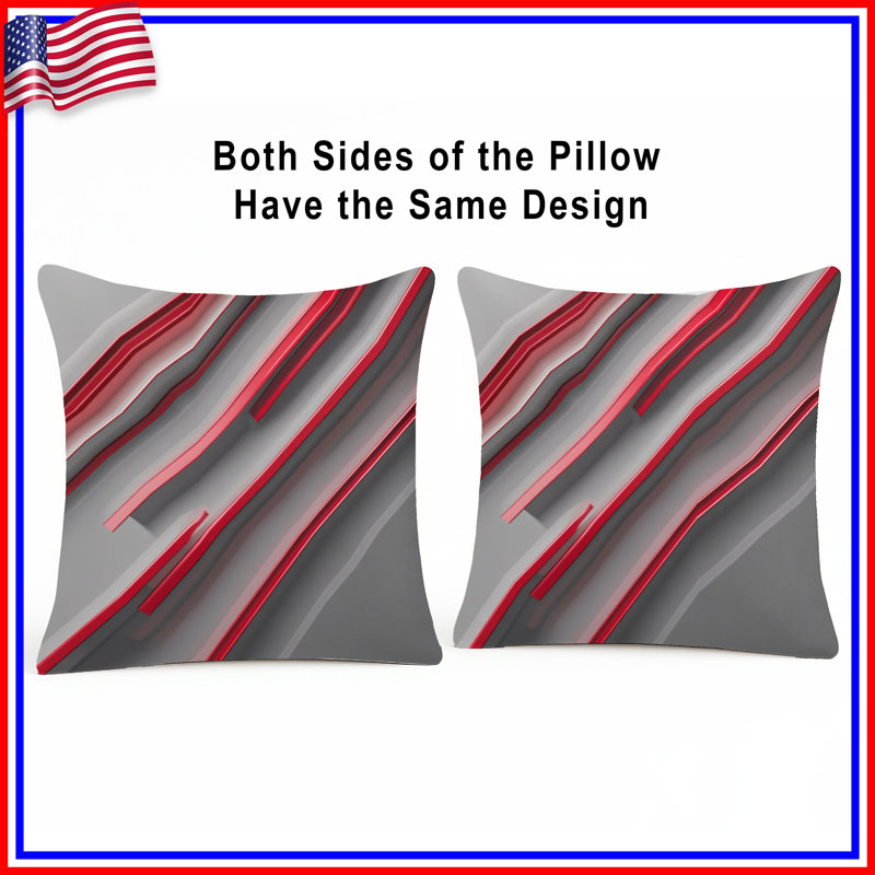 Coussins décoratifs Red Gray Lines, 20 x 20 pouces