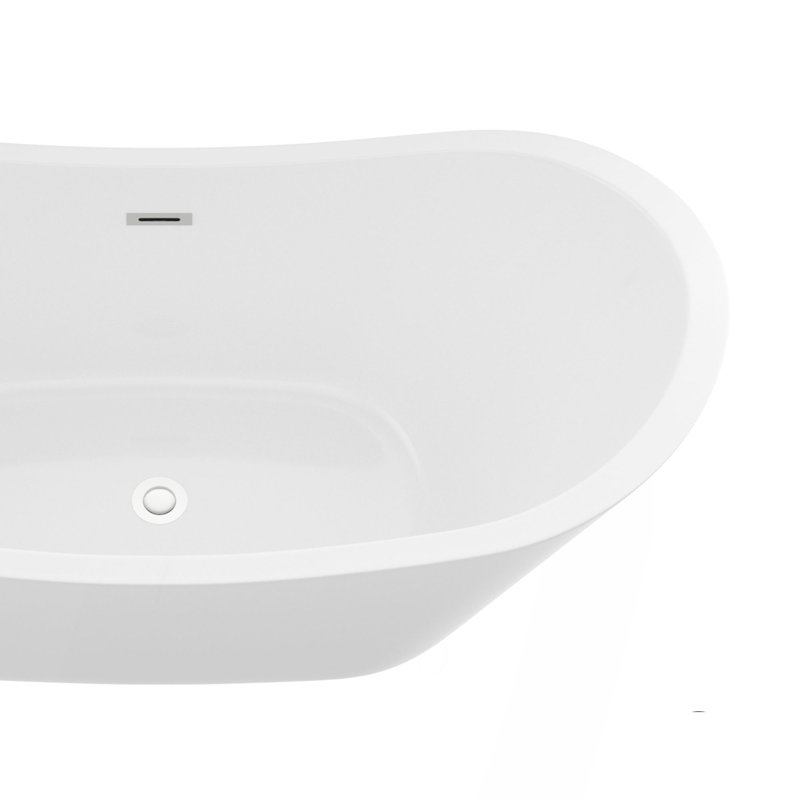 59" Acrylic Freestanding Bathtub, Stand Alone Soaking Tub, Glossy White Acrylic, Chrome Overflow & Pop-Up Drain