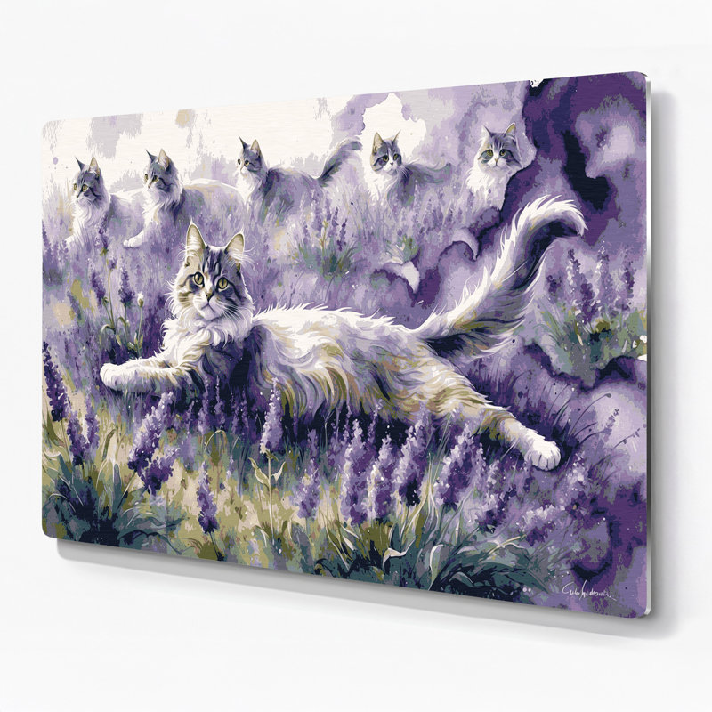 Chats Chartreux, art mural mauve en métal, H 11 po x l 14 po
