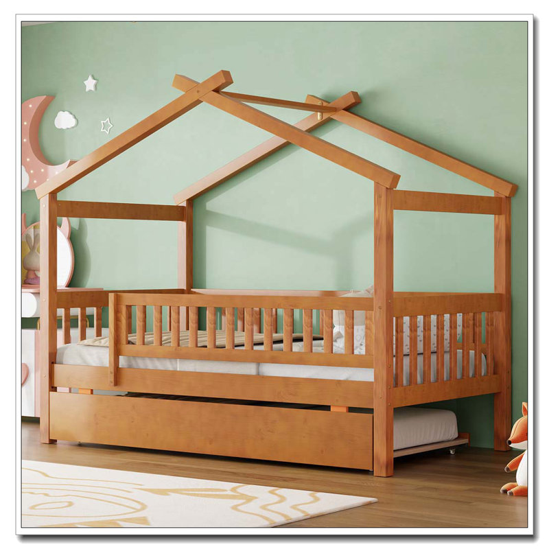 Lit gigogne en bois, Lit simple, Noyer
