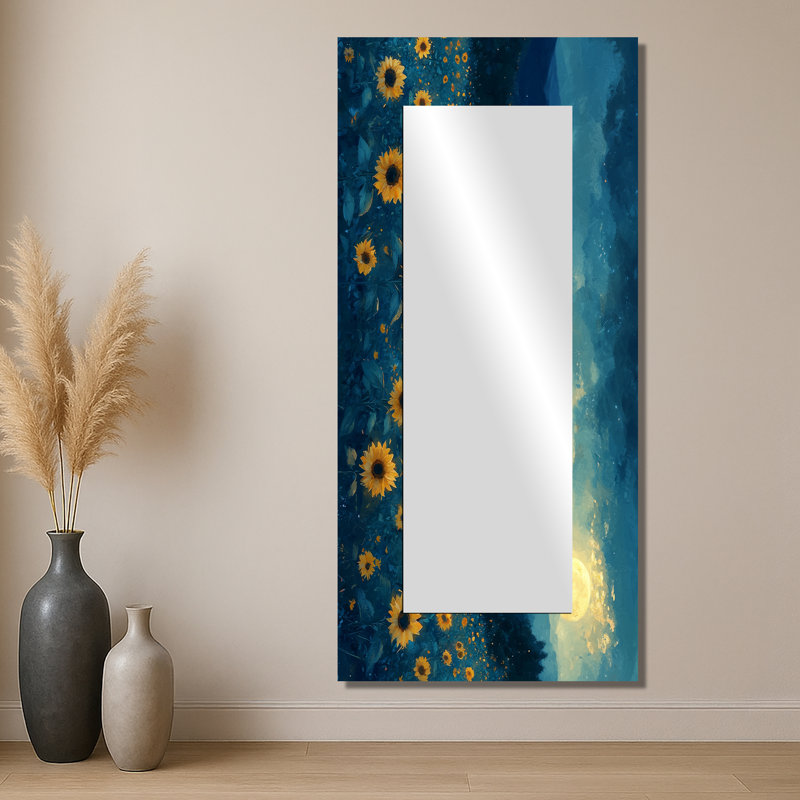 «Midnight Sunflowers» par Vincent I - Art mural miroir floral - imprimé sur métal, 28 po x 60 po