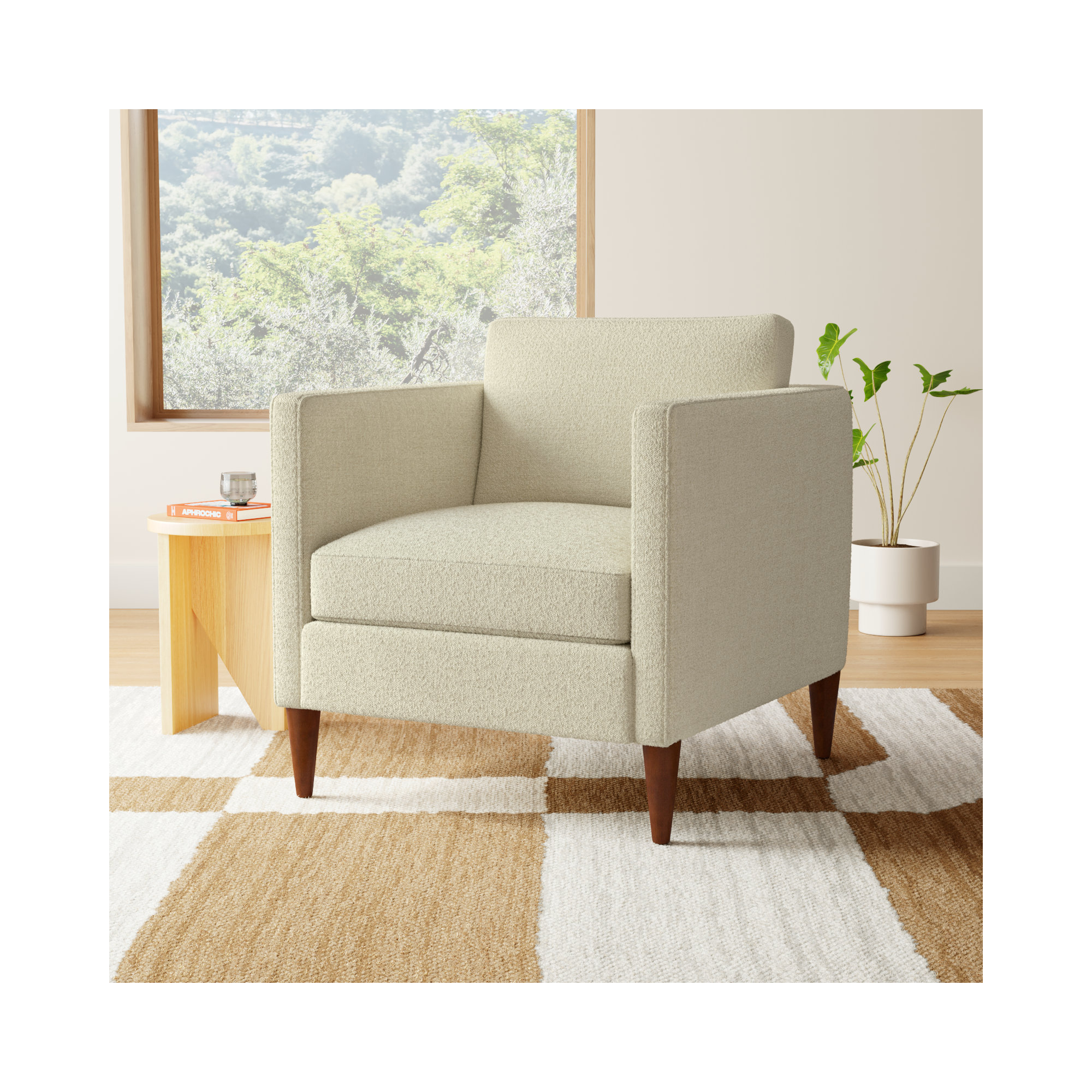 Clifford Upholstered Custom Armchair, Davis Pearl Performance Bouclé