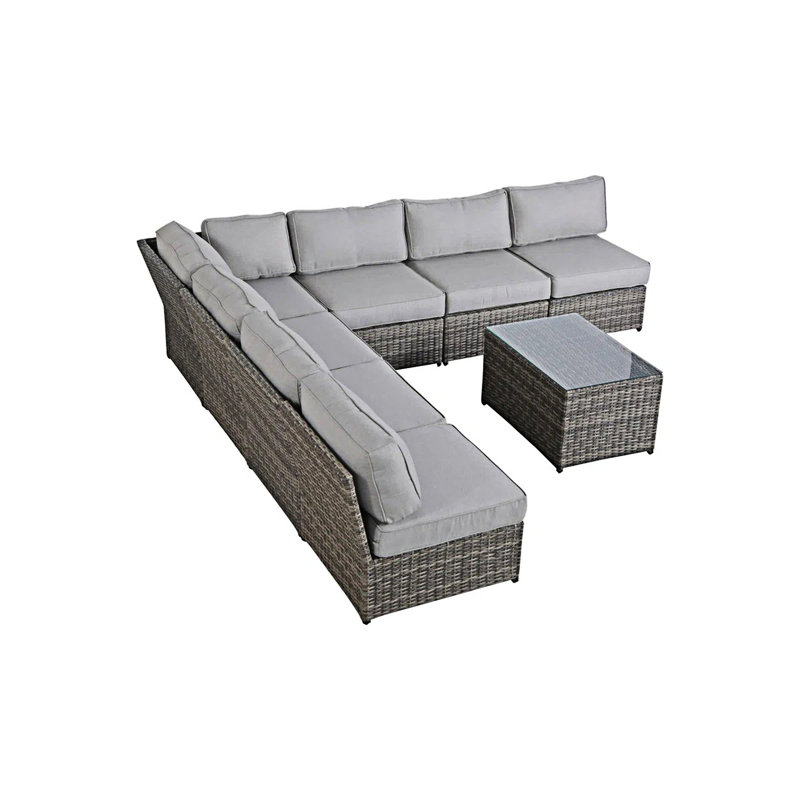 Ensemble de conversation de patio en osier pour 6 personnes avec coussins