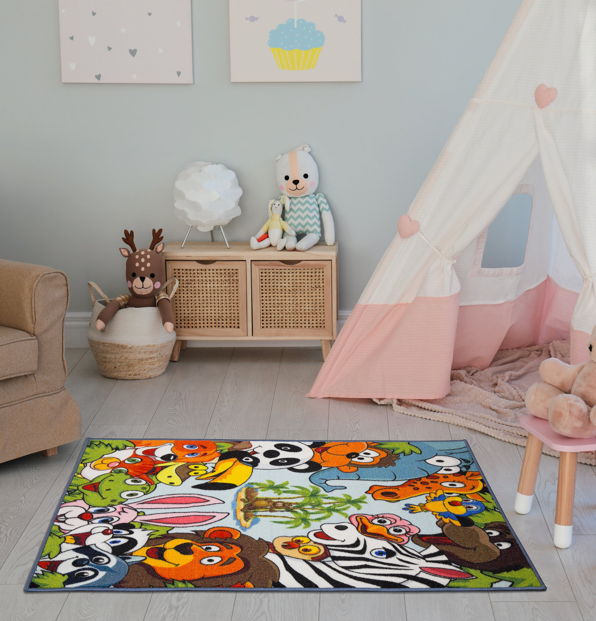Ottomanson Machine Washable Non-Slip Rubberback Educational Animal Kids Bedroom, Playroom Baby ...