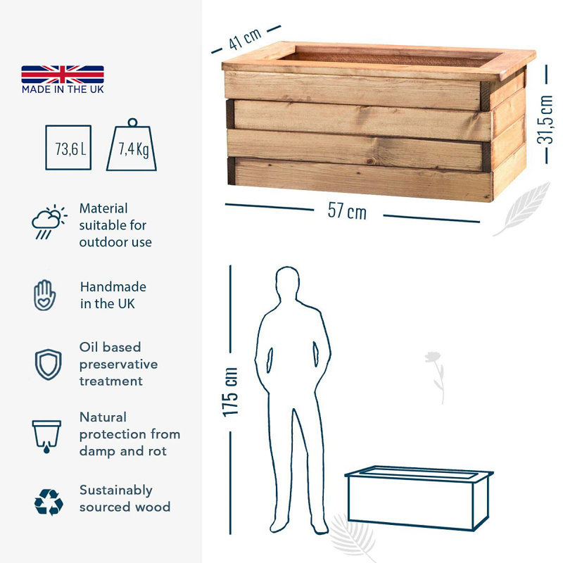 Handmade Wood Planter Box, 31cm H x 57cm W x 33cm D