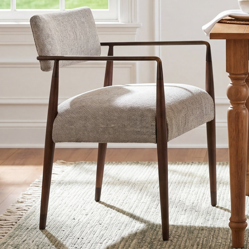 Damari Upholstered Arm Chair, Drifted Oak/Brushed Brass, Altair Sienna