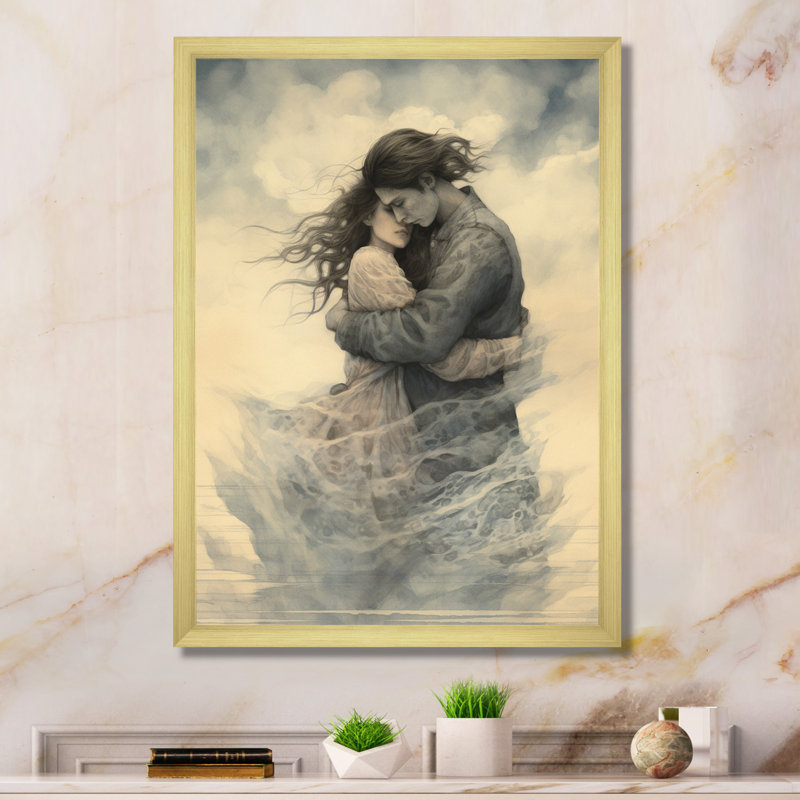 " Passionate Hug Couple Celebration ", 44" H x 34" W x 1.5" D, Gold Single Picture Framed