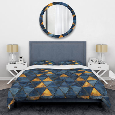 Ensemble de housse de couette moderne Blue Gold Modern Glam Triangles V