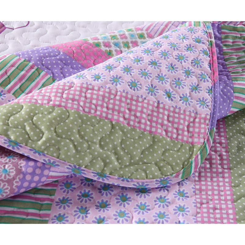 Ensemble de courtepointe réversible en microfibre mauve p-purple floral, Courtepointe simple et 1 taie décorative
